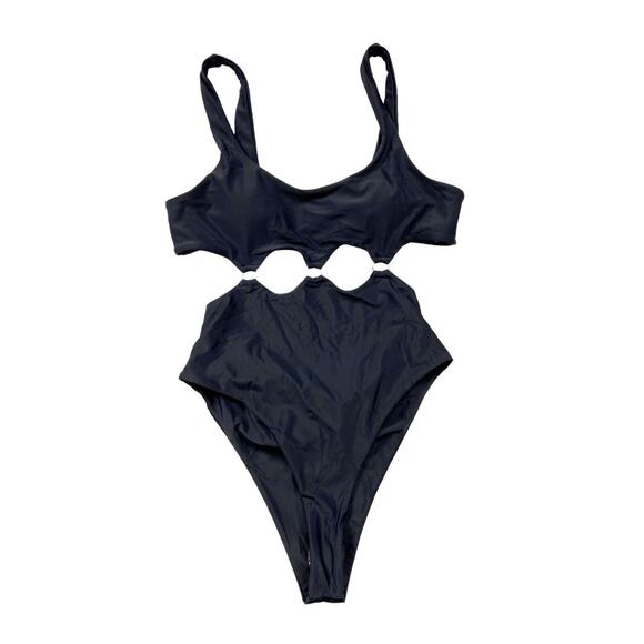 Black One Piece Swimsuit Monokini Bikini Bathing Suit Black Cut Out Womens Large - Picture 1 of 8